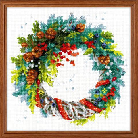 Wreath with Blue Spruce - Cross Stitch Kit from RIOLIS Ref. no.:1603