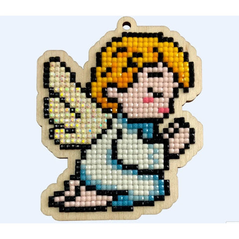 Angel Diamond Painting Kit on Wood, DIY Craft Set for Kids and Adults, Acrylic Crystals, Stand or Magnet, Wizardi Wood
