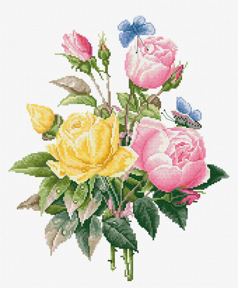 Yellow Roses And Bengal Roses SBU4003 - Cross Stitch Kit