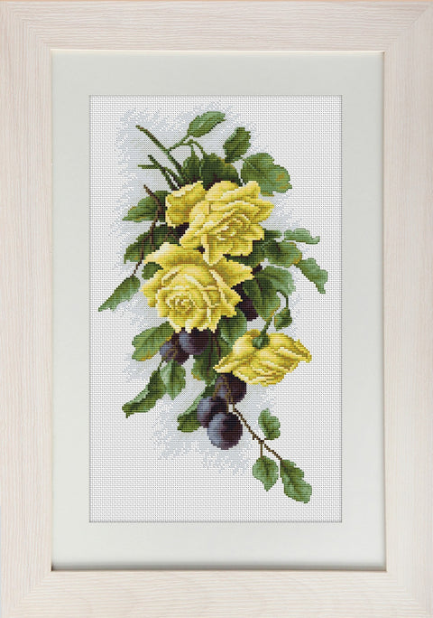 Yellow roses with plums SB2230 - Cross Stitch Kit by Luca-s