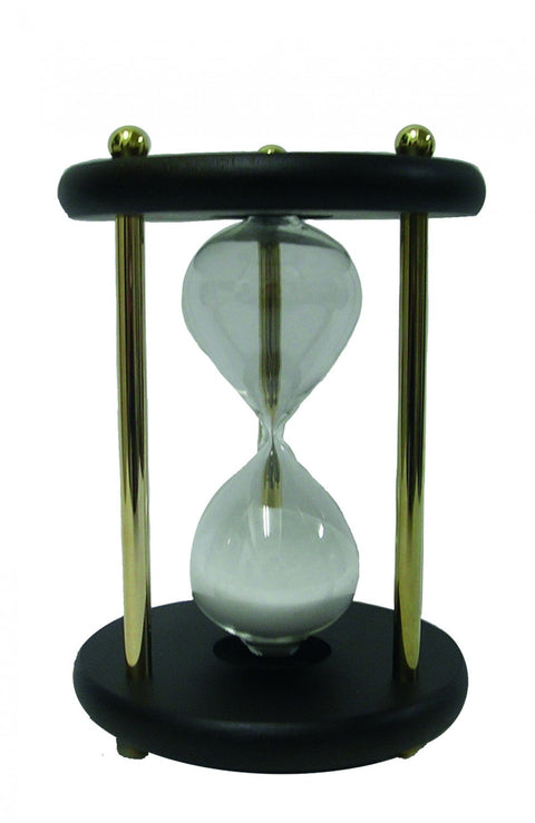 15 Minute Brass & Wood Hourglass Sand Timer, Italian Made Desk Decor Gift