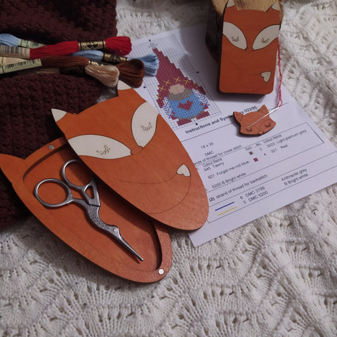 Wooden Scissor Case with Fox Motif, Lightweight 3mm Plywood Sewing or Hairdressing Scissors Holder, Kind Fox KF058/9