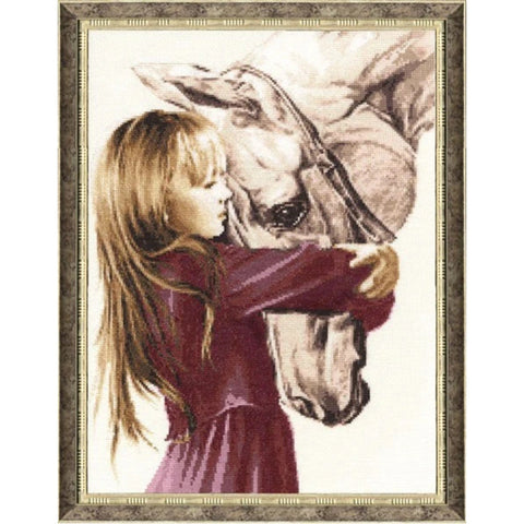 SV016 Girl with a horse Cross Stitch Kit from Golden Fleece
