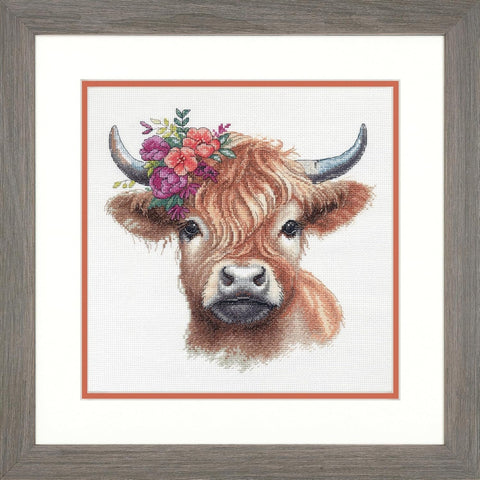 Highland Cow Cross Stitch Kit, Complete Set by Dimensions with Pattern, Instructions, Needle, Thread and Fabric