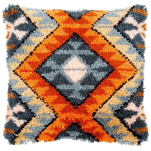 Vervaco Latch Hook Cushion Kit, Boho Ethnic Pattern, Pre-Cut Yarn, Canvas, Color Chart and Instructions
