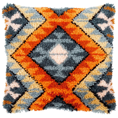 Vervaco Latch Hook Cushion Kit, Boho Ethnic Pattern, Pre-Cut Yarn, Canvas, Color Chart and Instructions